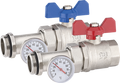 Ball valve with union and thermometer