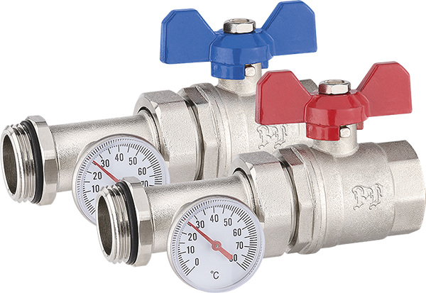Ball valve with union and thermometer