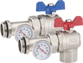 Angle ball valve with union and thermometer