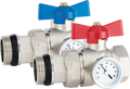 Ball valve with union and thermometer