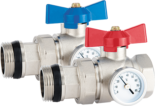 Ball valve with union and thermometer