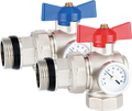 Angle ball valve with union and thermometer