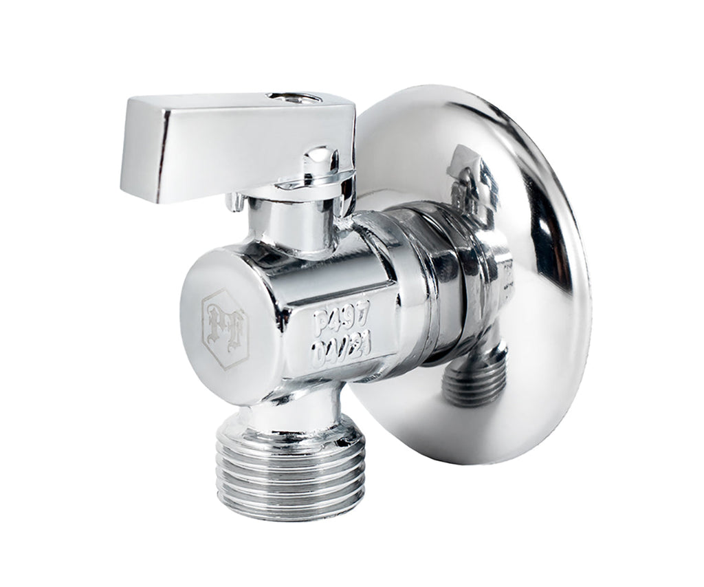 Angle ball valve, chrome-plated, metal handle — view 1