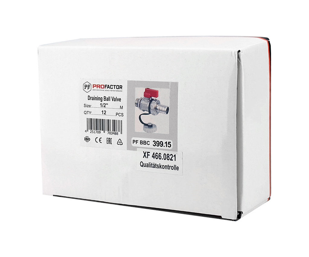 Drain ball valve with hose nozzle and cap — PF BBC 399.15, packaging