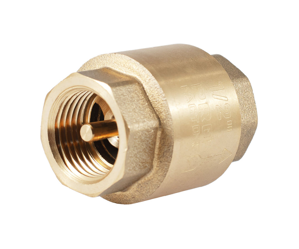 Spring-loaded axial check valve with brass mechanism — PF CV 240, ракурс 1