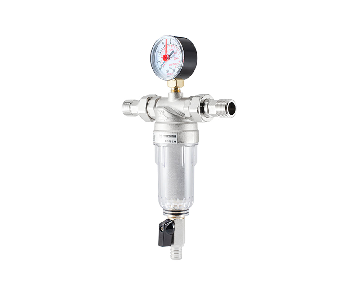 Backwash filter with pressure gauge and transparent bowl — view 1