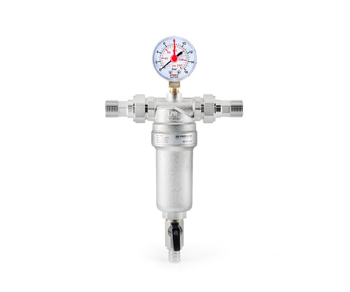 Backwash filter with pressure gauge and brass bowl — view 2