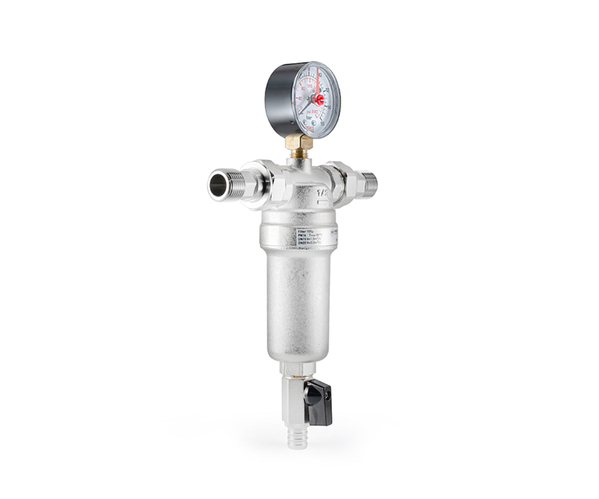 Backwash filter with pressure gauge and brass bowl — view 3