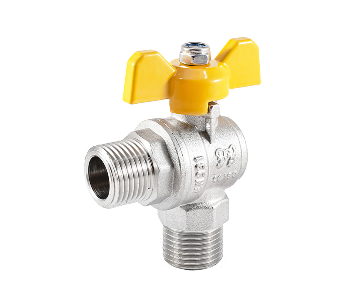 Angle Gas ball valve, M/M, butterfly handle — view 1