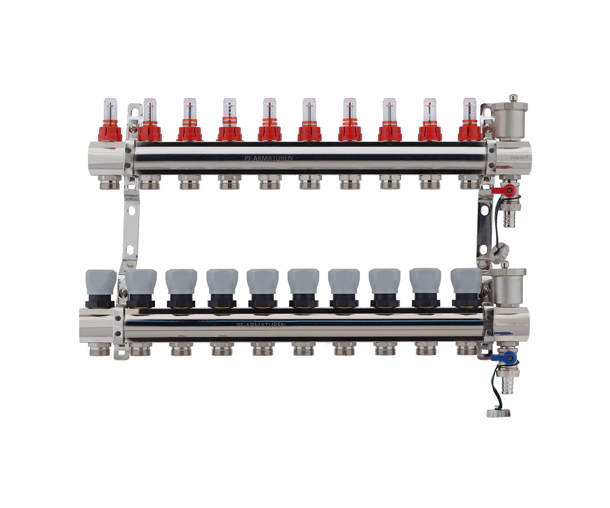 Manifold group with flow meters, thermostatic valves, drain cocks and air vents — PF MB 802.10