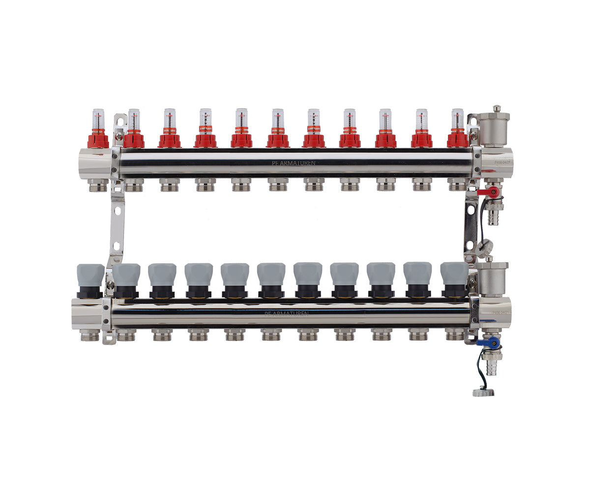 Manifold group with flow meters, thermostatic valves, drain cocks and air vents — PF MB 802.11