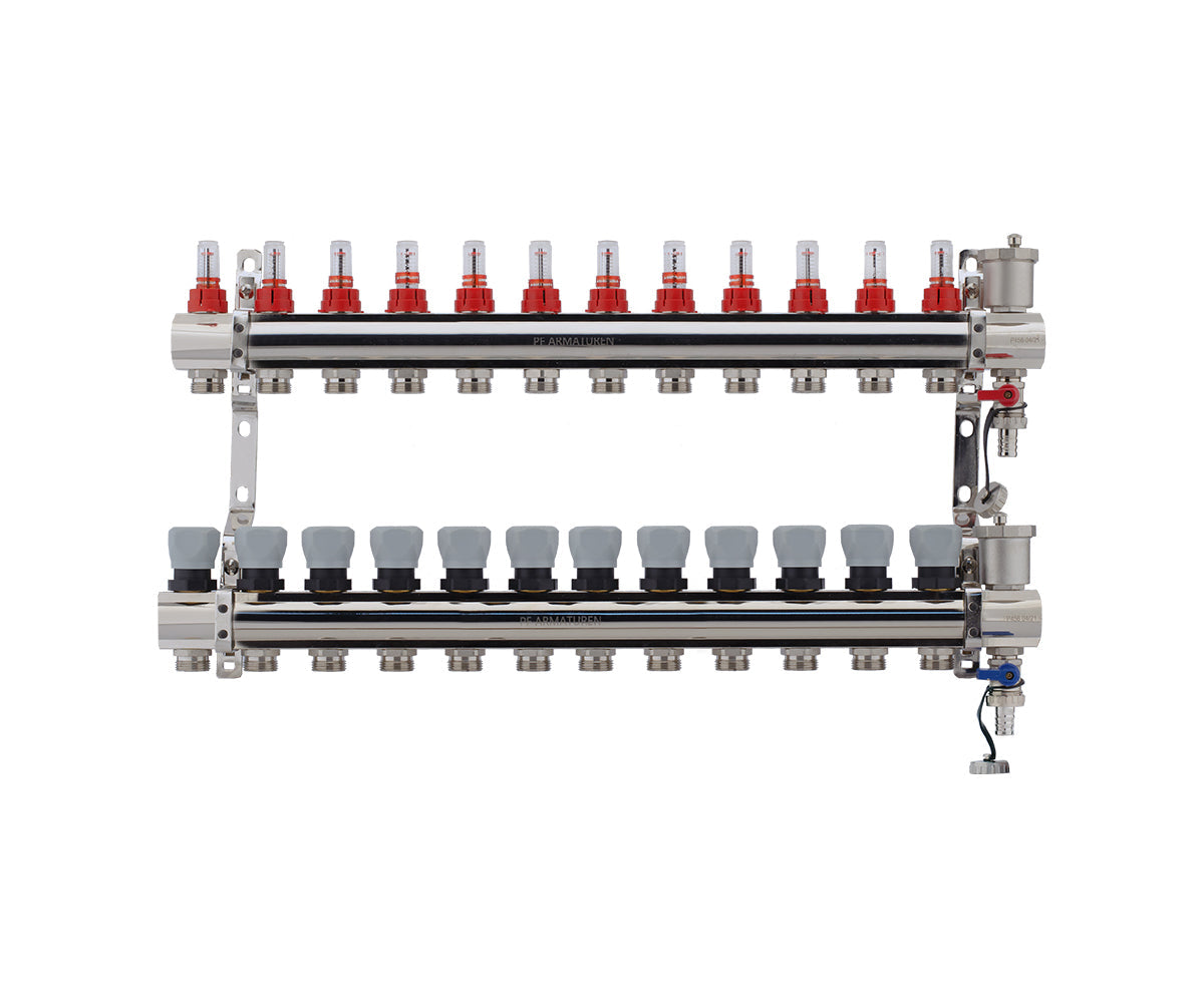 Manifold group with flow meters, thermostatic valves, drain cocks and air vents — PF MB 802.12