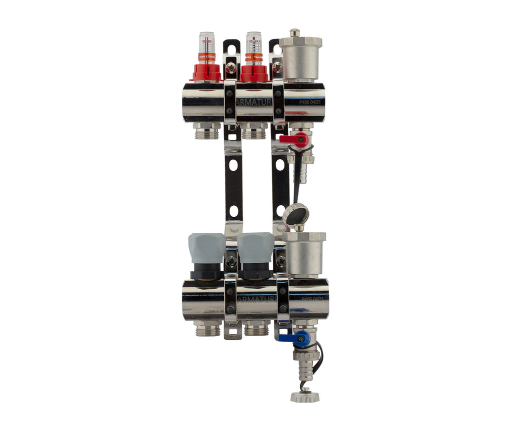 Manifold group with flow meters, thermostatic valves, drain cocks and air vents — PF MB 802.2