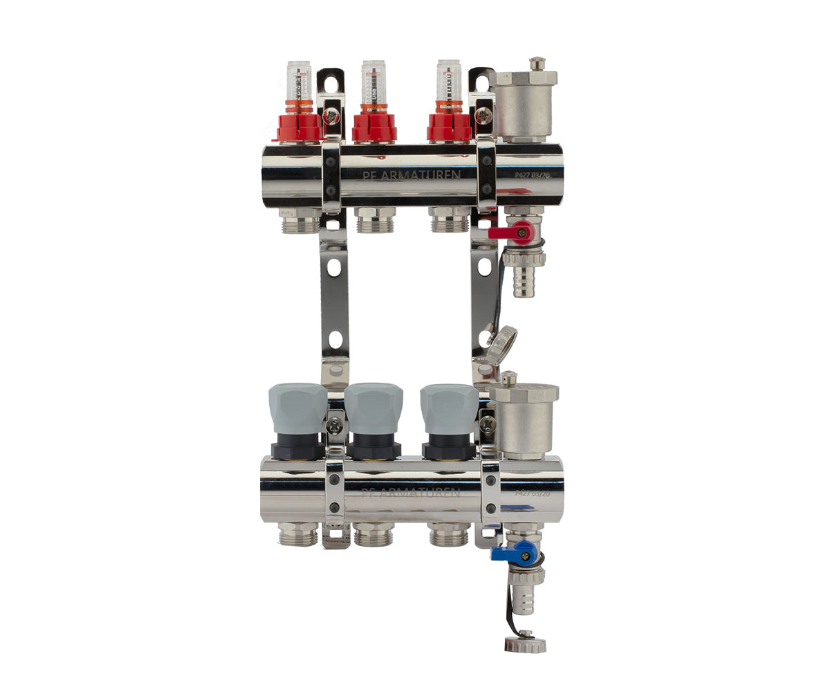 Manifold group with flow meters, thermostatic valves, drain cocks and air vents — PF MB 802.3