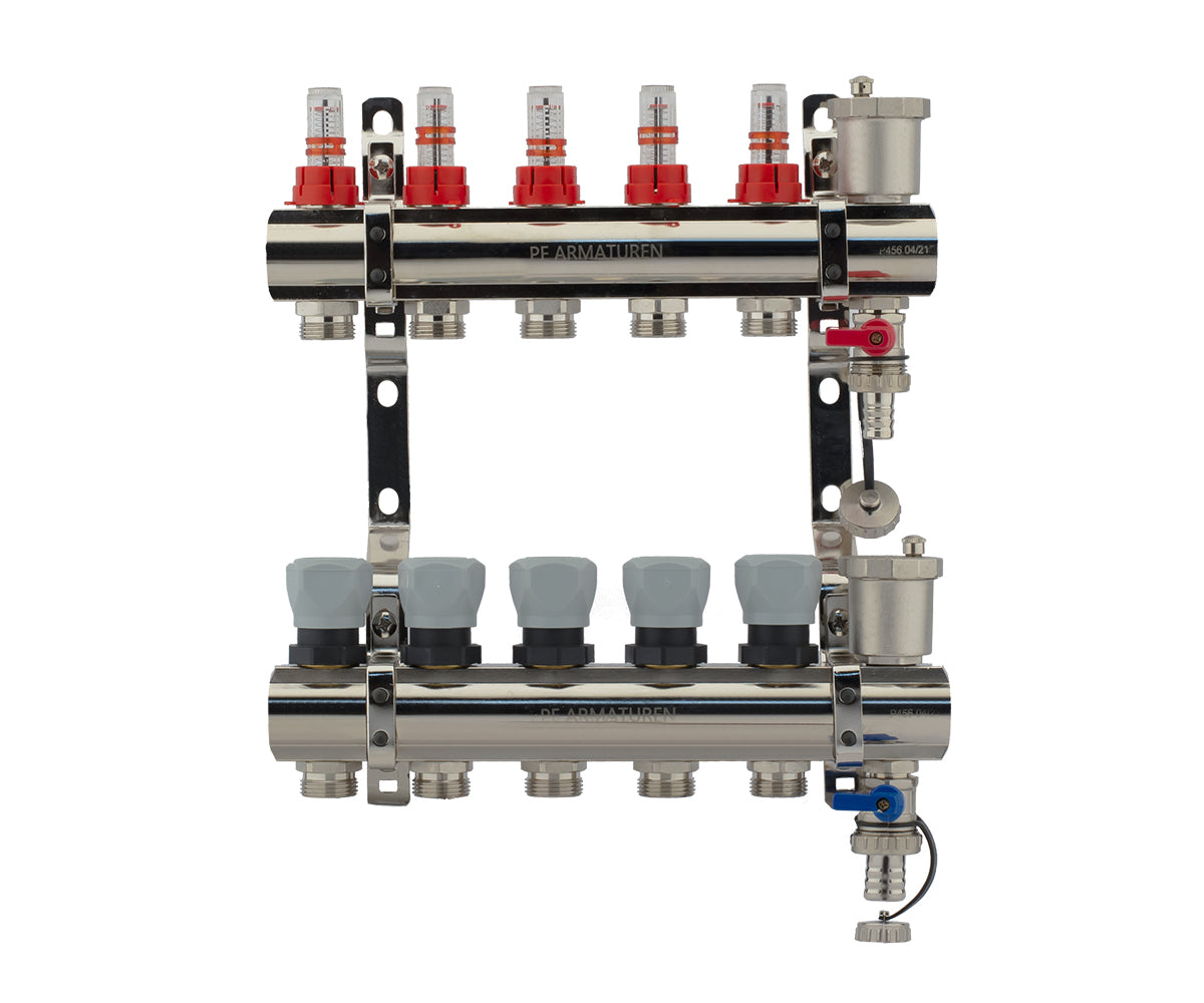 Manifold group with flow meters, thermostatic valves, drain cocks and air vents — PF MB 802.5