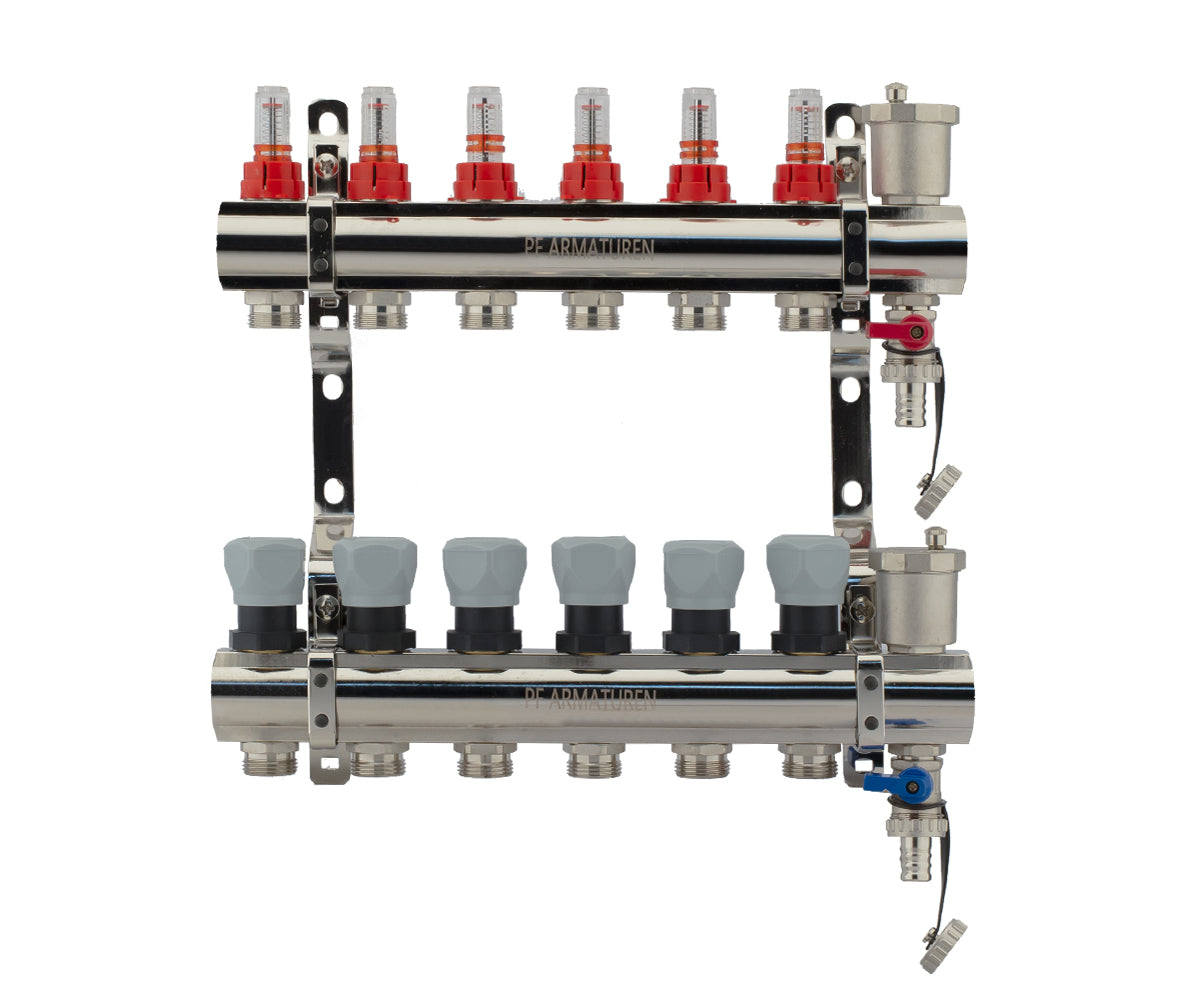 Manifold group with flow meters, thermostatic valves, drain cocks and air vents — PF MB 802.6