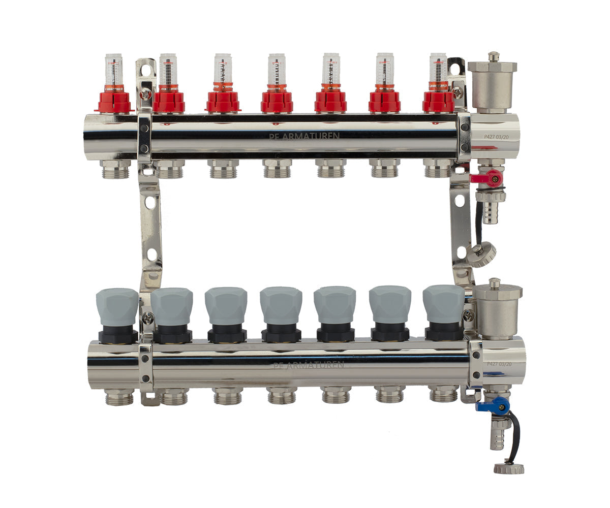 Manifold group with flow meters, thermostatic valves, drain cocks and air vents — PF MB 802.7