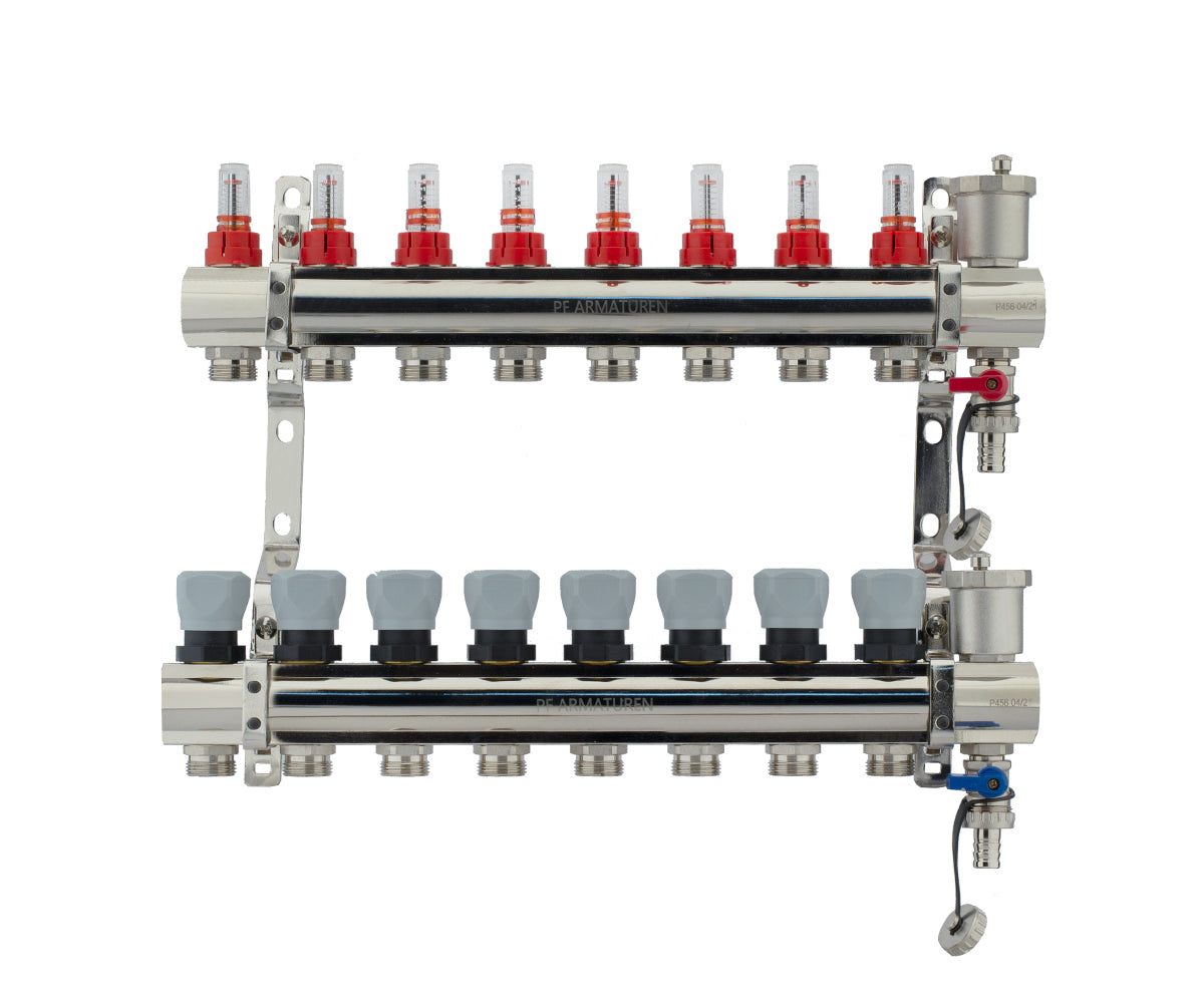Manifold group with flow meters, thermostatic valves, drain cocks and air vents — PF MB 802.8