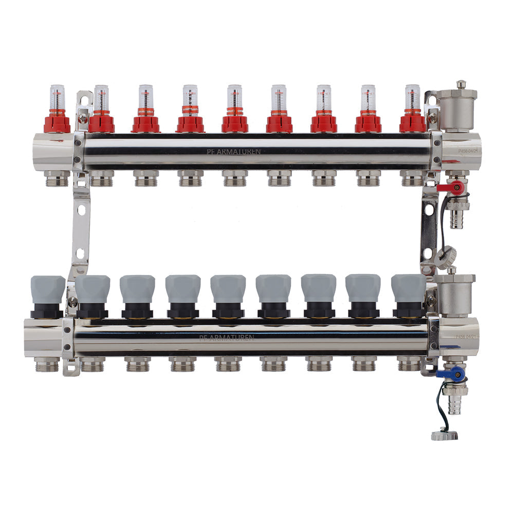 Manifold group with flow meters, thermostatic valves, drain cocks and air vents — PF MB 802.9
