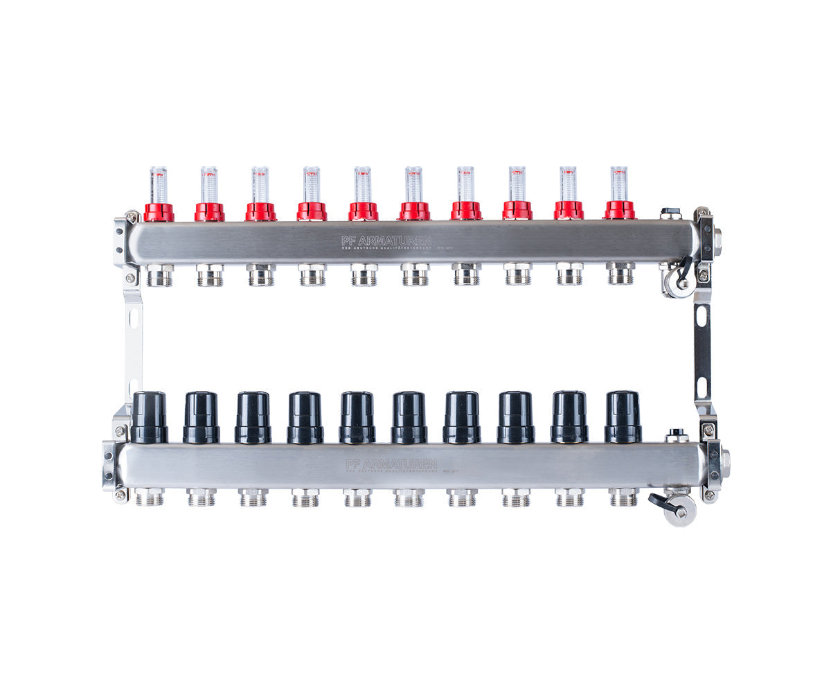 Manifold group with flow meters, thermostatic valves, drain valves and air vents — PF MB 806.10