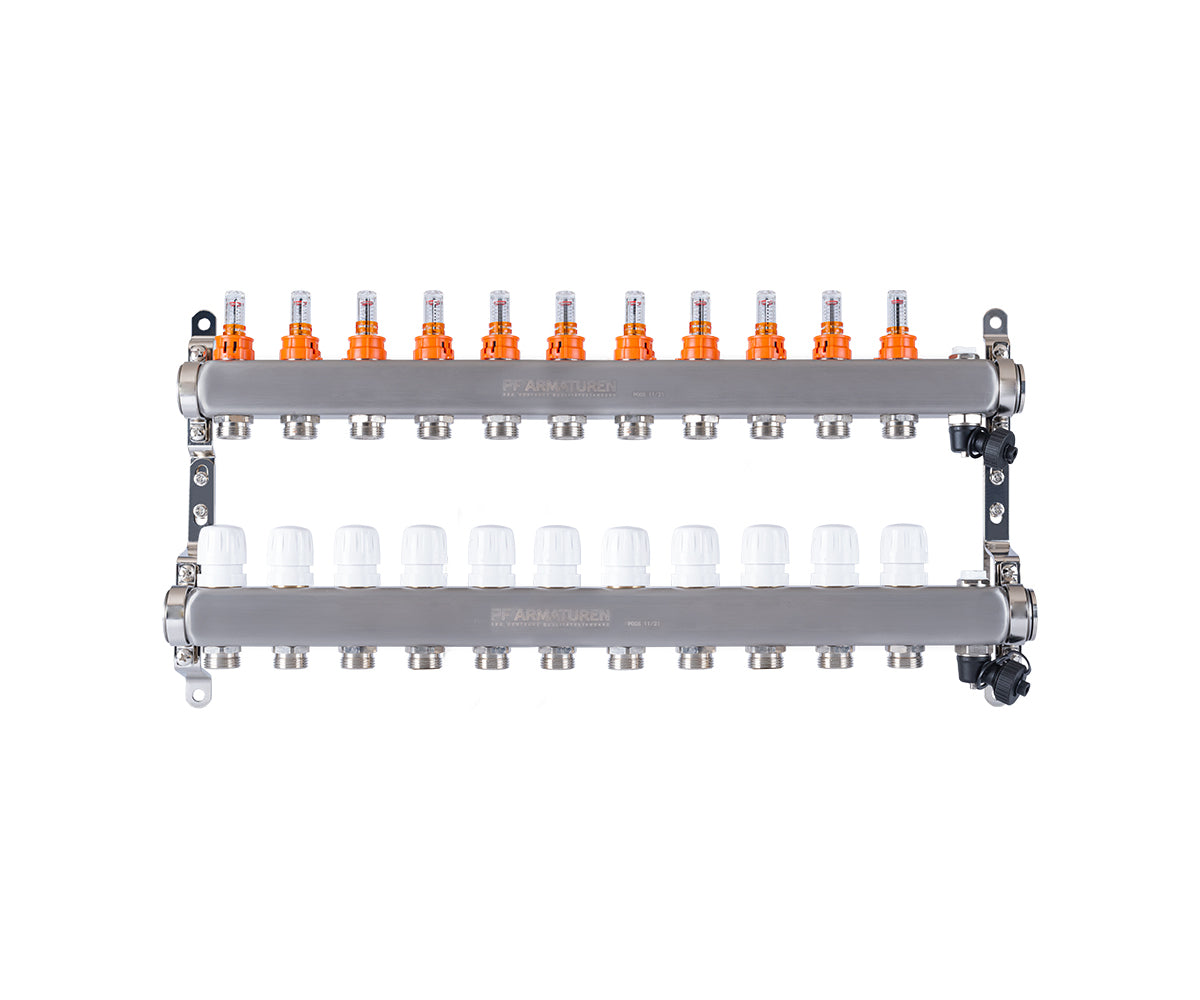 Manifold group with flow meters, thermostatic valves, drain valves and air vents — PF MB 806.11