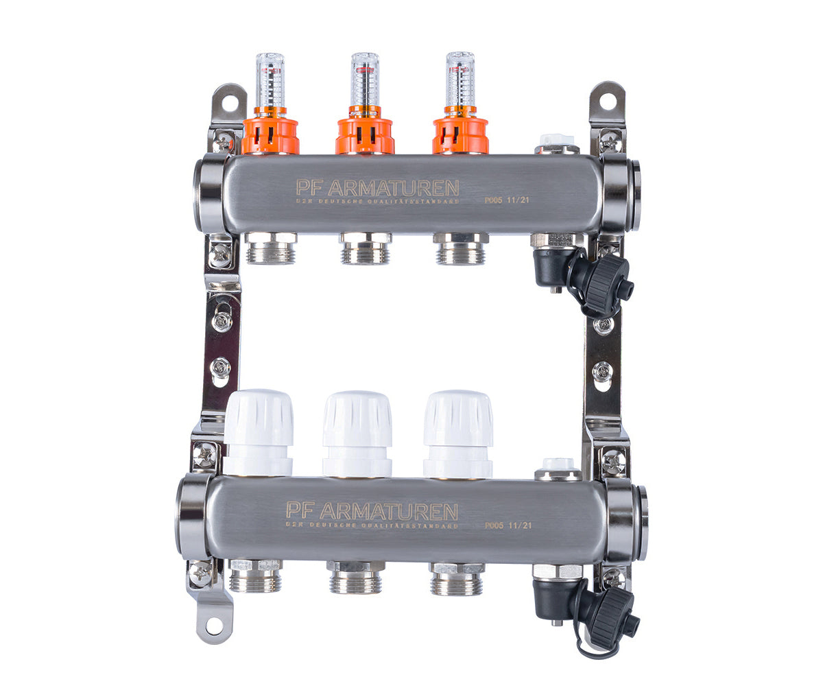 Manifold group with flow meters, thermostatic valves, drain valves and air vents — PF MB 806.3