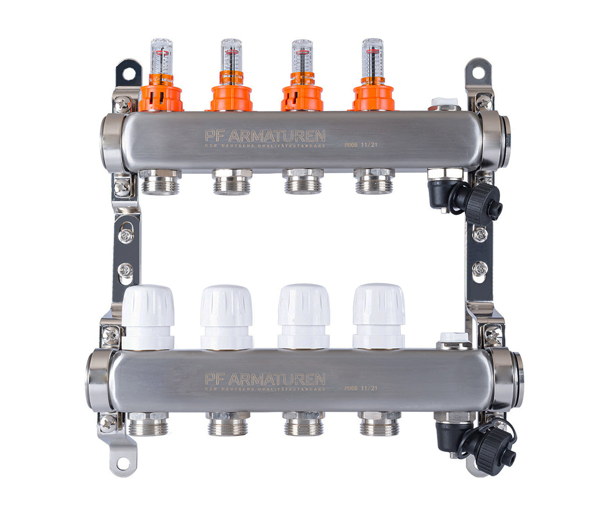 Manifold group with flow meters, thermostatic valves, drain valves and air vents — PF MB 806.4