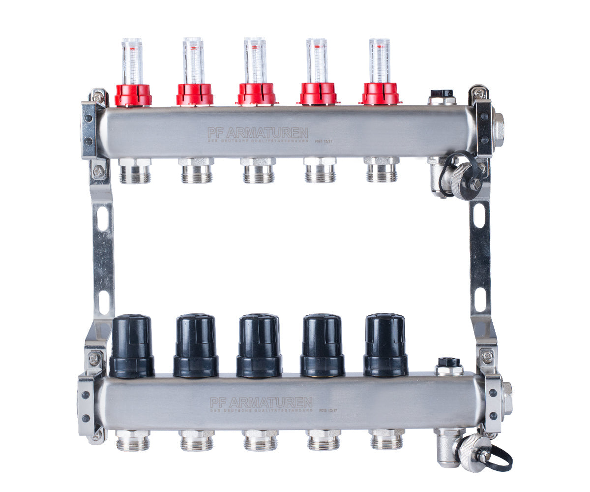 Manifold group with flow meters, thermostatic valves, drain valves and air vents — PF MB 806.5, ракурс 1