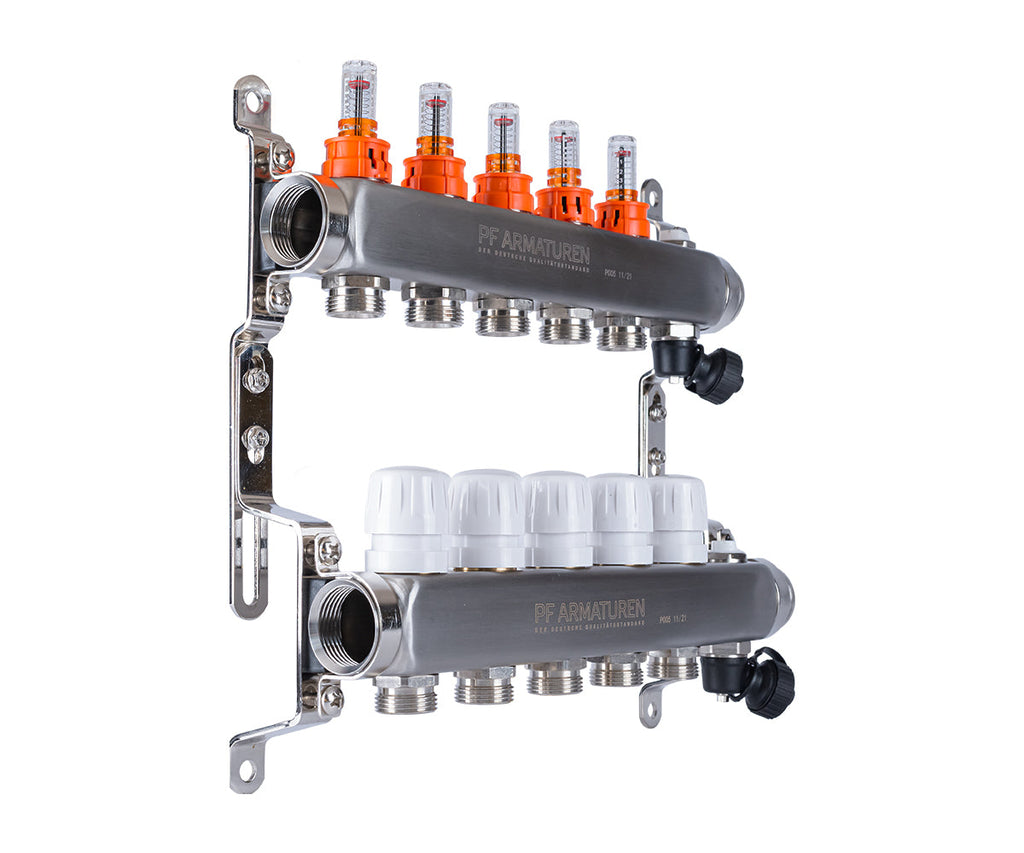 Manifold group with flow meters, thermostatic valves, drain valves and air vents — PF MB 806.5, ракурс 3