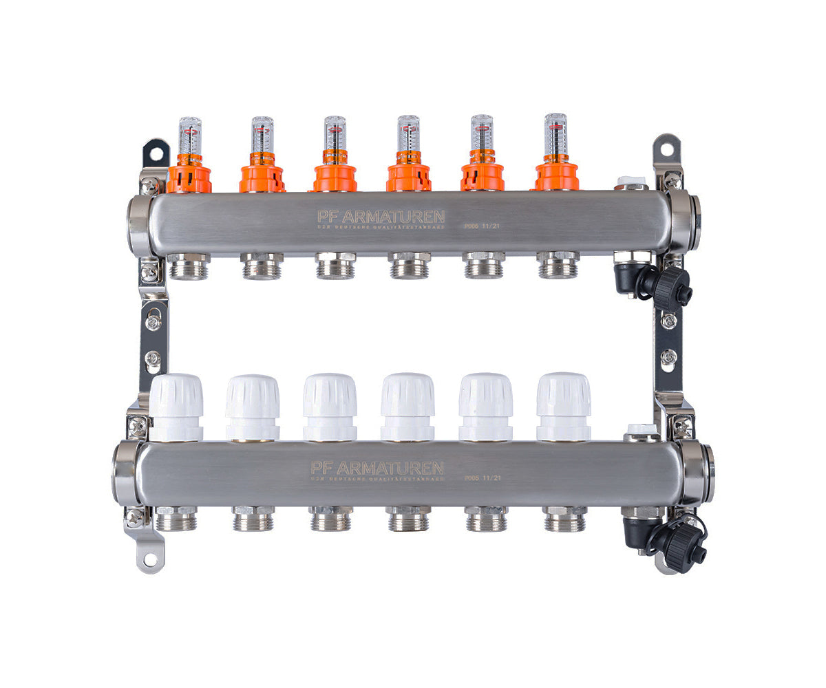 Manifold group with flow meters, thermostatic valves, drain valves and air vents — PF MB 806.6