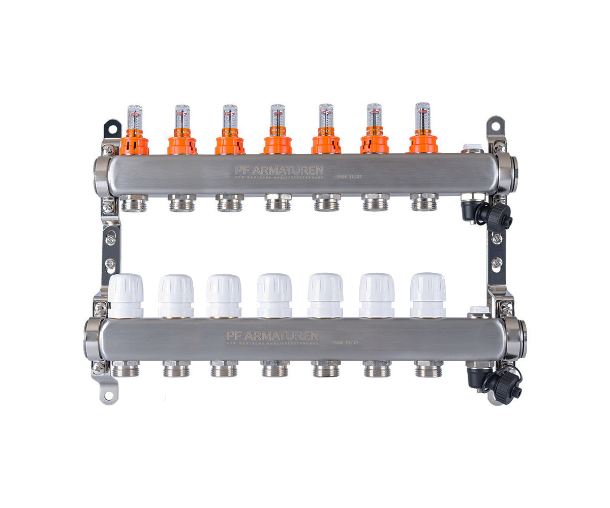 Manifold group with flow meters, thermostatic valves, drain valves and air vents — PF MB 806.7