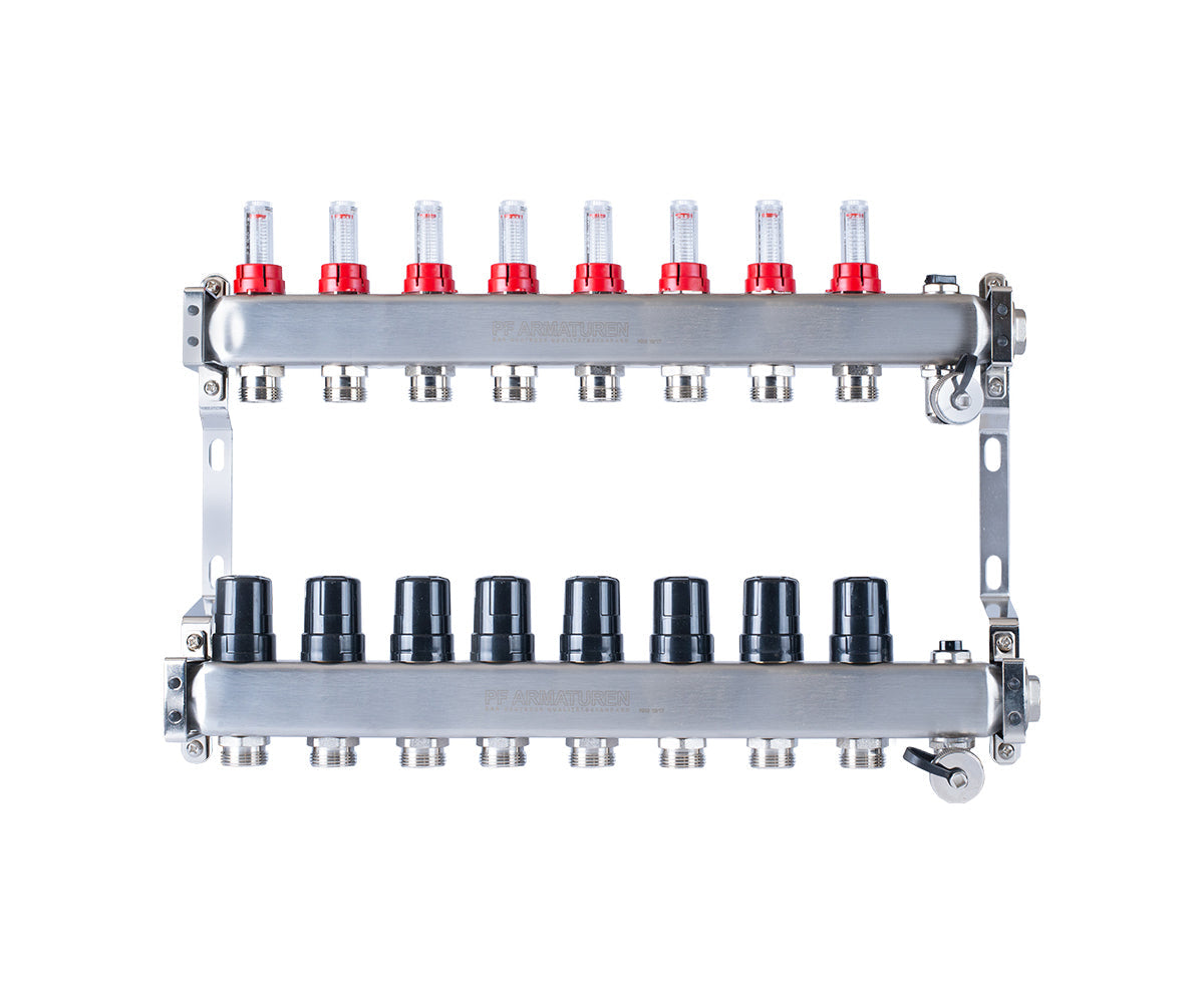 Manifold group with flow meters, thermostatic valves, drain valves and air vents — PF MB 806.8