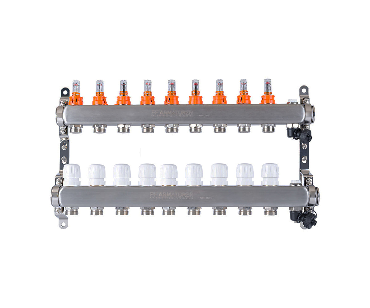Manifold group with flow meters, thermostatic valves, drain valves and air vents — PF MB 806.9