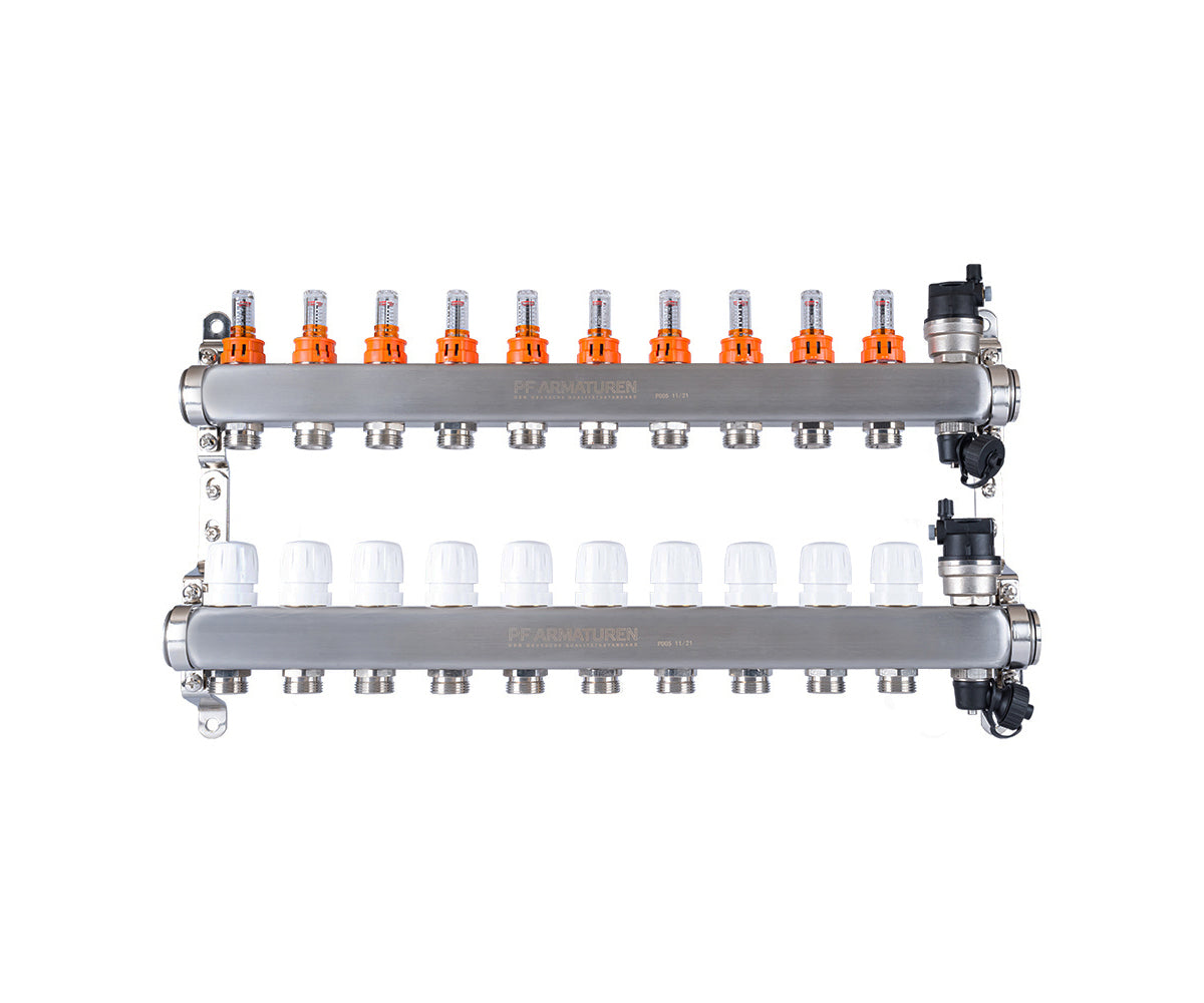 Stainless-steel manifold group with thermostatic valves and flow meters — PF MB 807.10