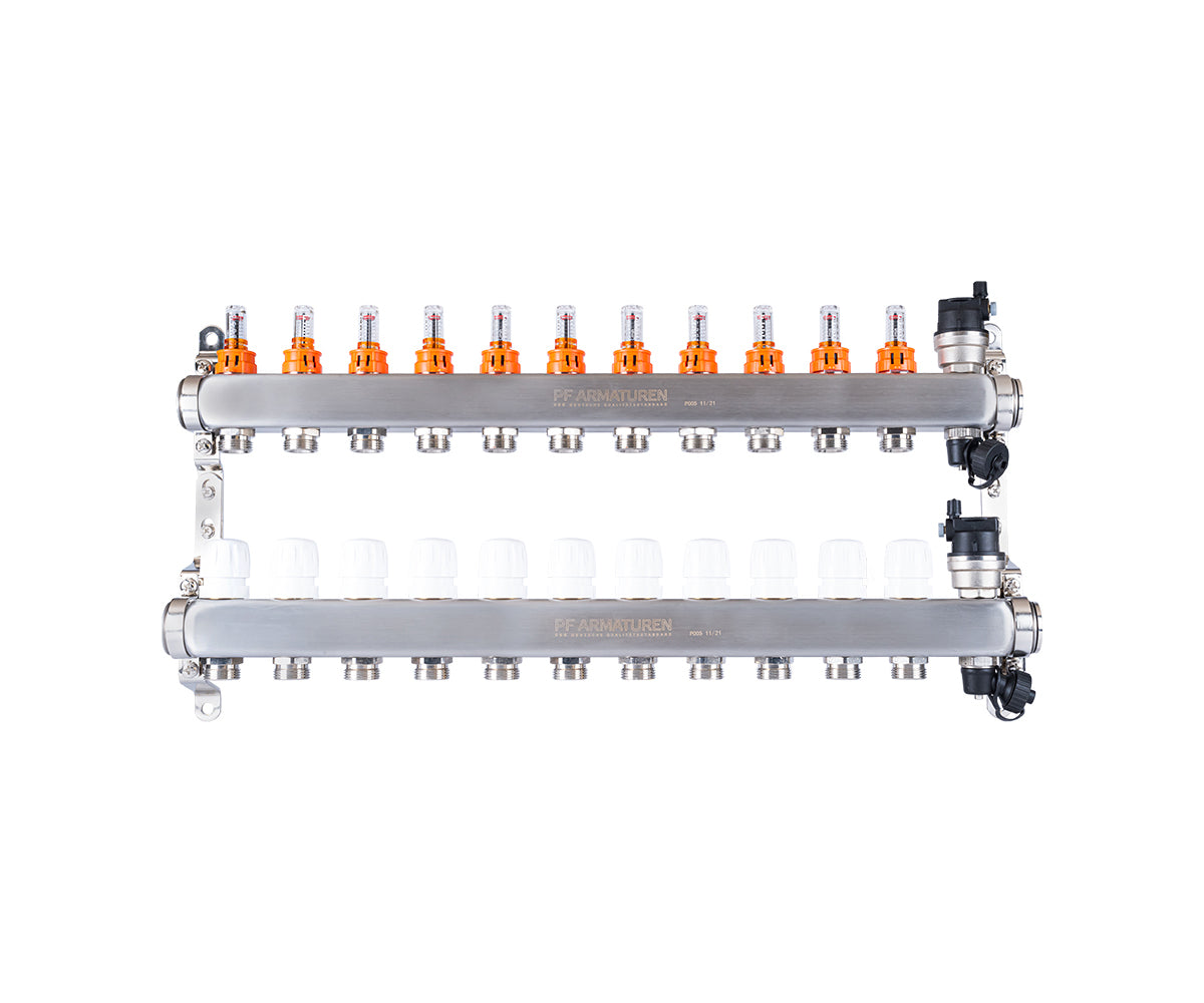 Stainless-steel manifold group with thermostatic valves and flow meters — PF MB 807.11