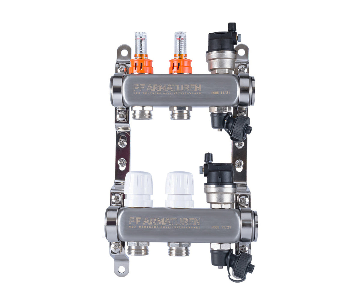 Stainless-steel manifold group with thermostatic valves and flow meters — PF MB 807.2