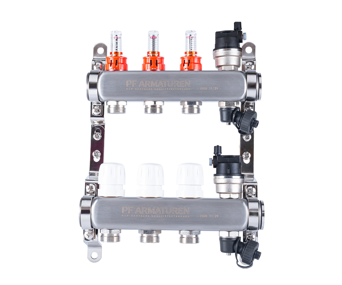 Stainless-steel manifold group with thermostatic valves and flow meters — PF MB 807.3