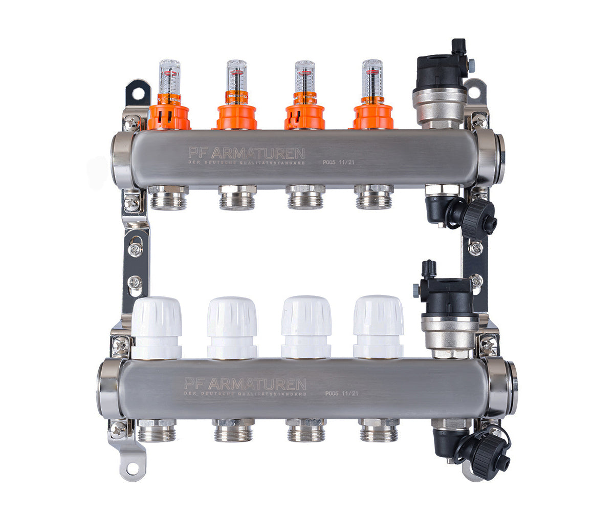Stainless-steel manifold group with thermostatic valves and flow meters — PF MB 807.4, ракурс 1