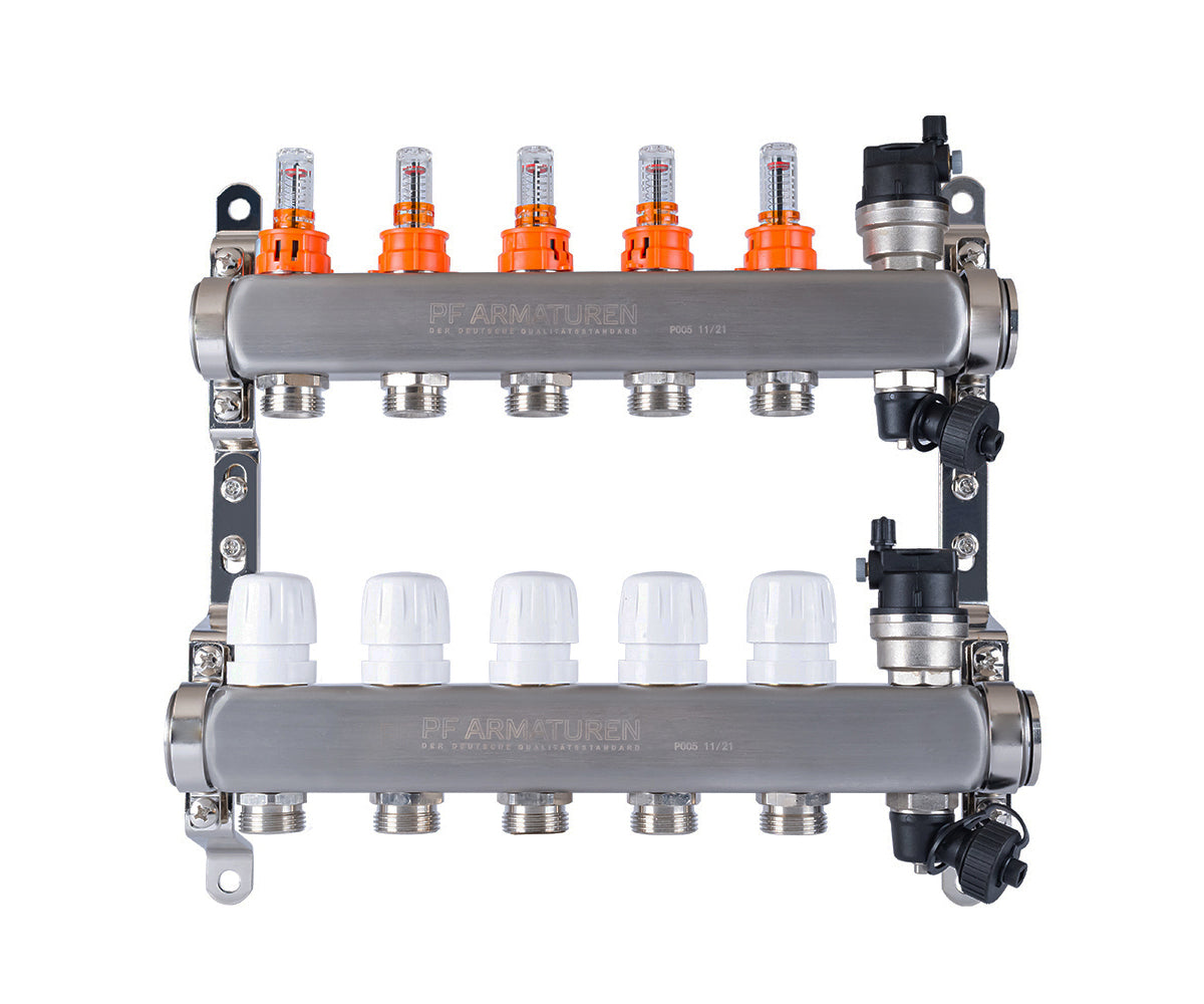 Stainless-steel manifold group with thermostatic valves and flow meters — PF MB 807.5