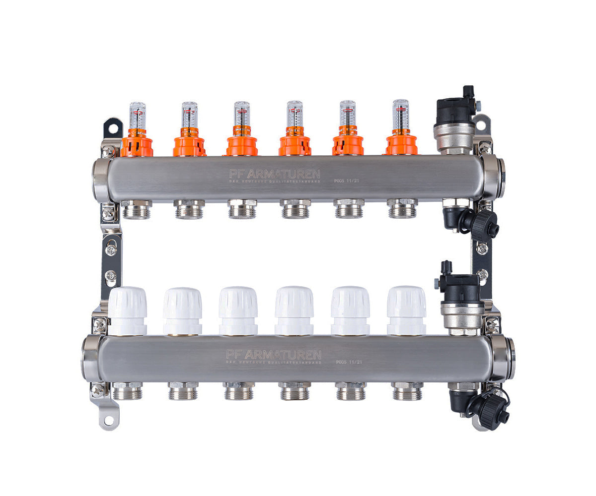 Stainless-steel manifold group with thermostatic valves and flow meters — PF MB 807.6