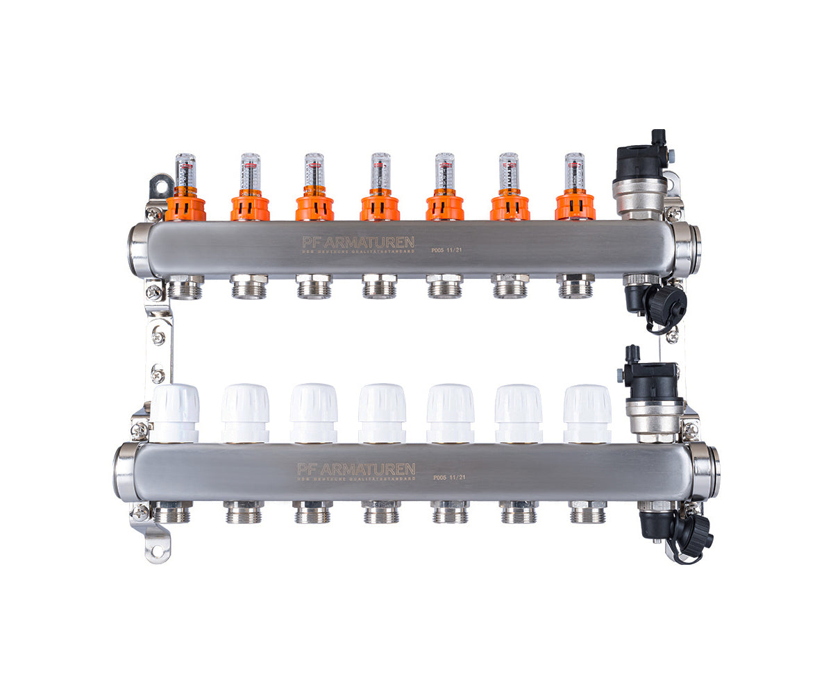 Stainless-steel manifold group with thermostatic valves and flow meters — PF MB 807.7