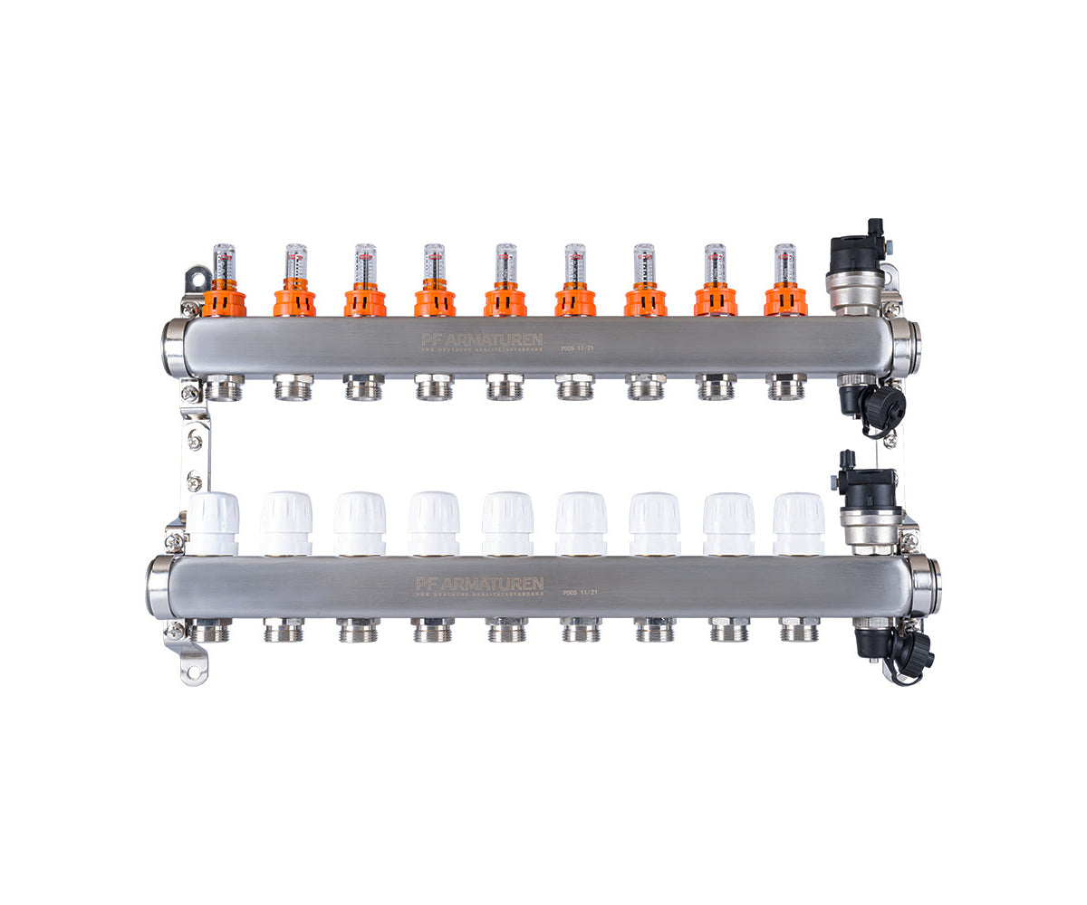 Stainless-steel manifold group with thermostatic valves and flow meters — PF MB 807.9