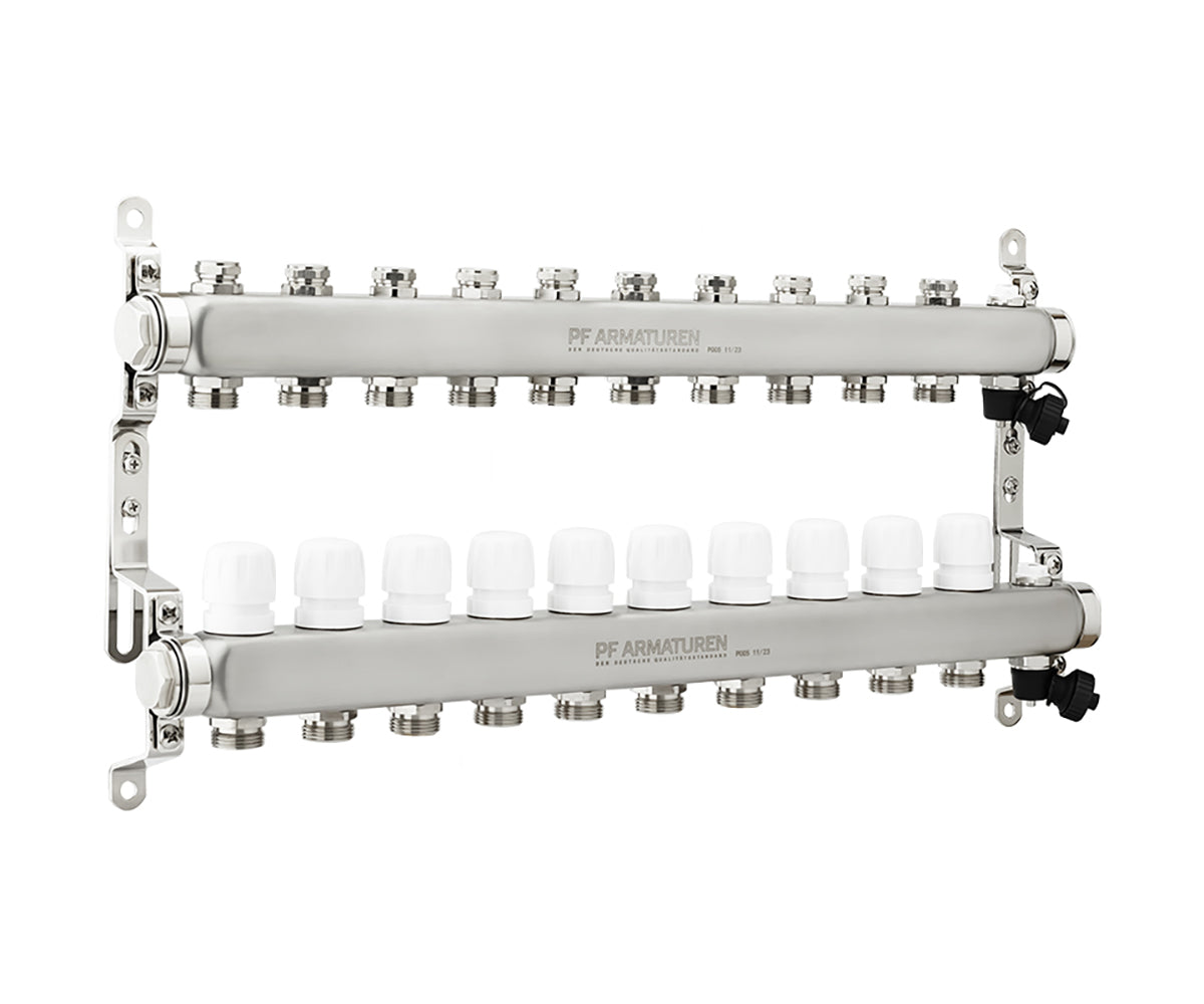 Manifold group with preset and thermostatic valves, drain valves and air vents — PF MB 808.10