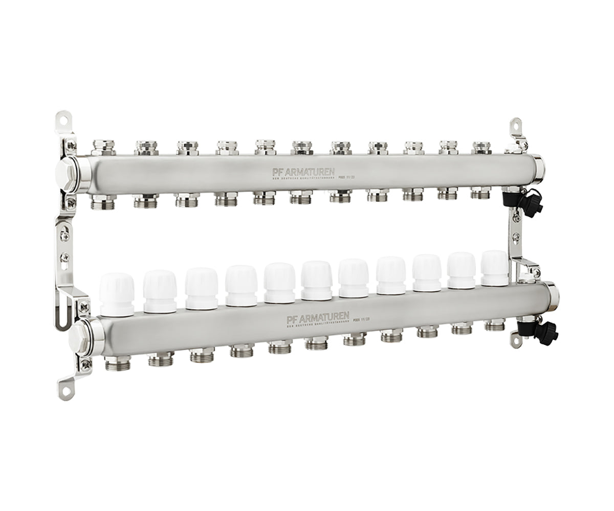Manifold group with preset and thermostatic valves, drain valves and air vents — PF MB 808.11