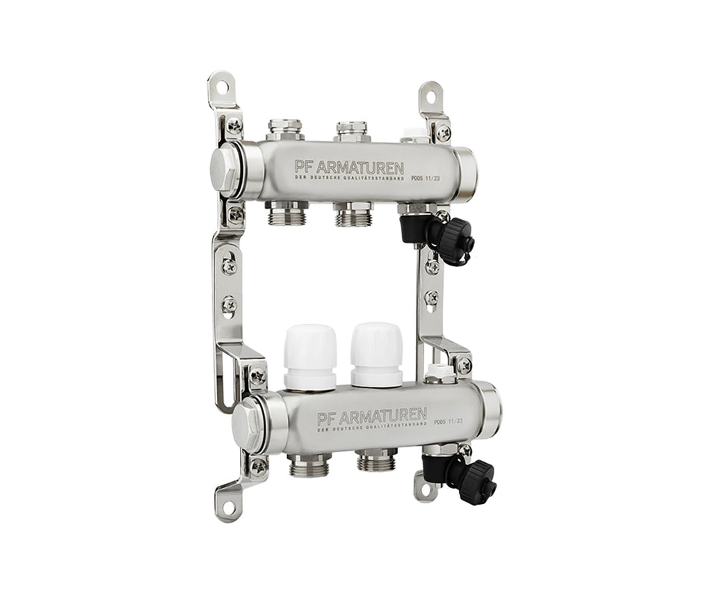 Manifold group with preset and thermostatic valves, drain valves and air vents — PF MB 808.2