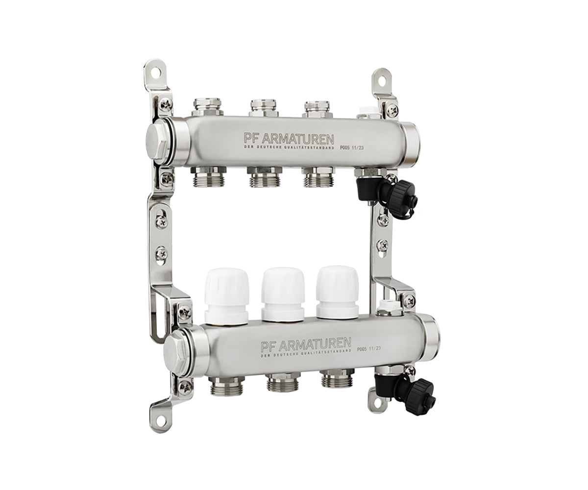 Manifold group with preset and thermostatic valves, drain valves and air vents — PF MB 808.3