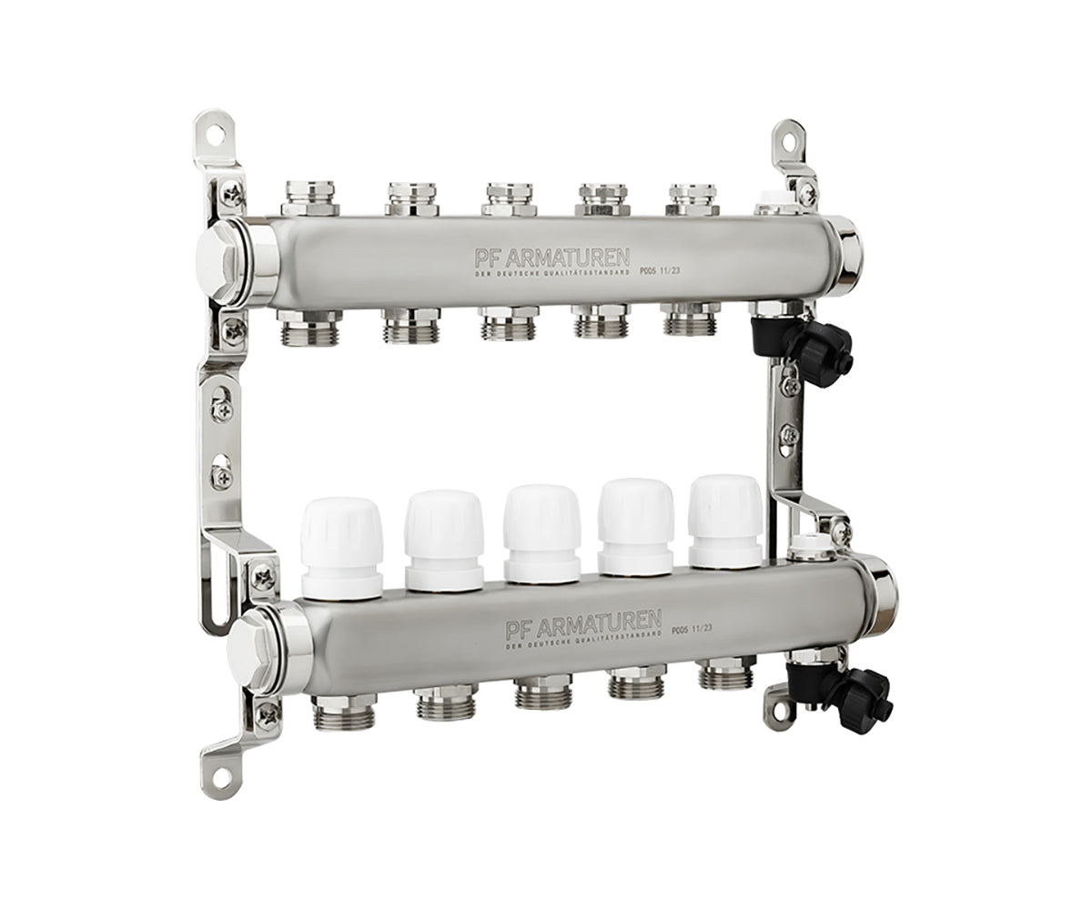 Manifold group with preset and thermostatic valves, drain valves and air vents — PF MB 808.5