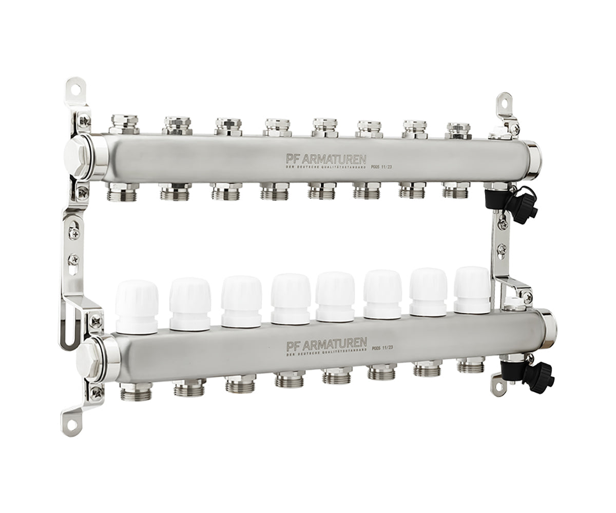 Manifold group with preset and thermostatic valves, drain valves and air vents — PF MB 808.8