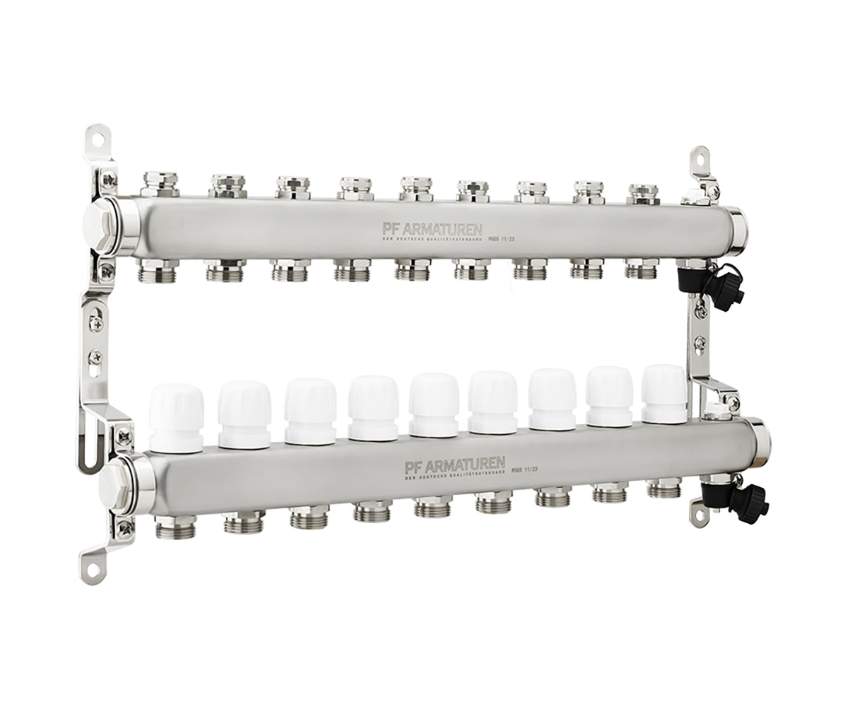Manifold group with preset and thermostatic valves, drain valves and air vents — PF MB 808.9