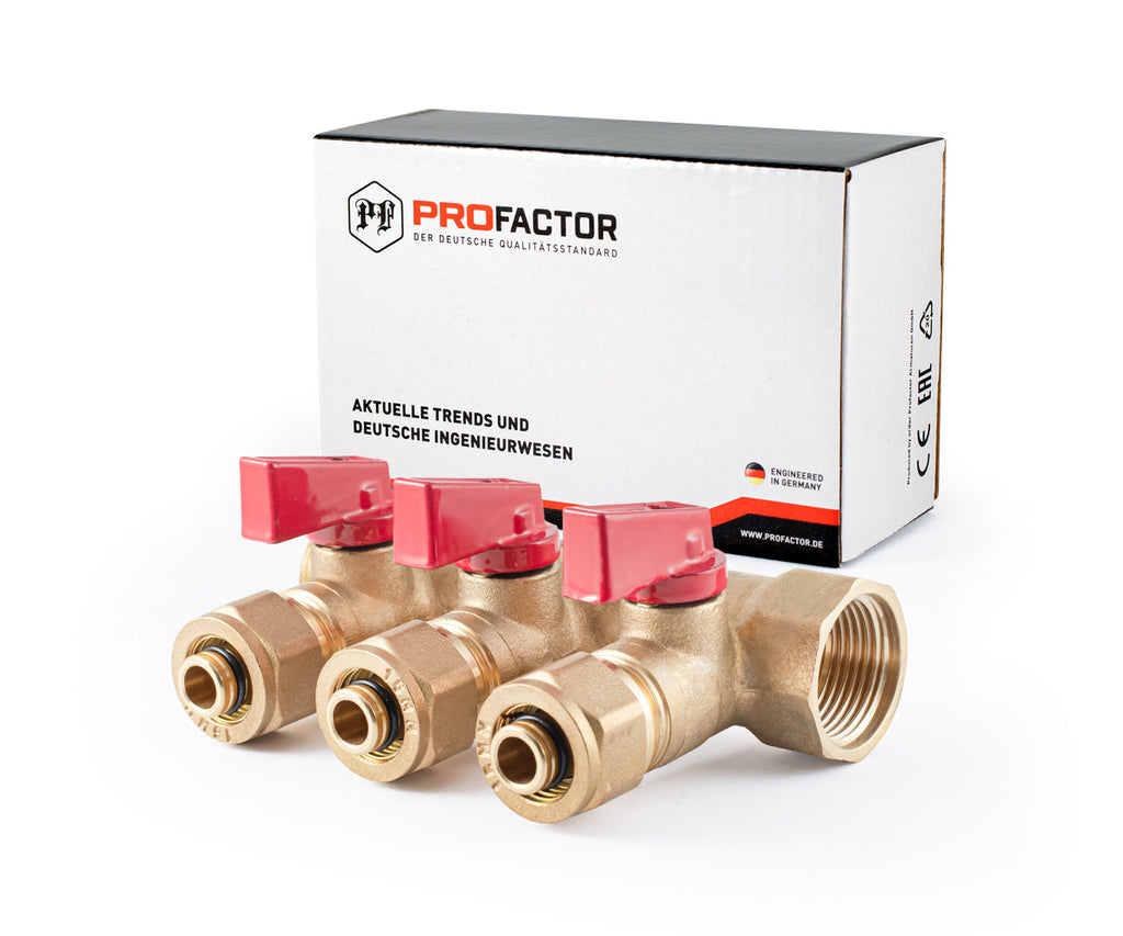 Manifold with ball valves and compression fittings, blue/red handles, F/M — PF MVP 266.3, ракурс 10